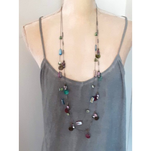 Delicate double strand 40" long necklace multicolored dyed shell beads - Picture 2 of 4